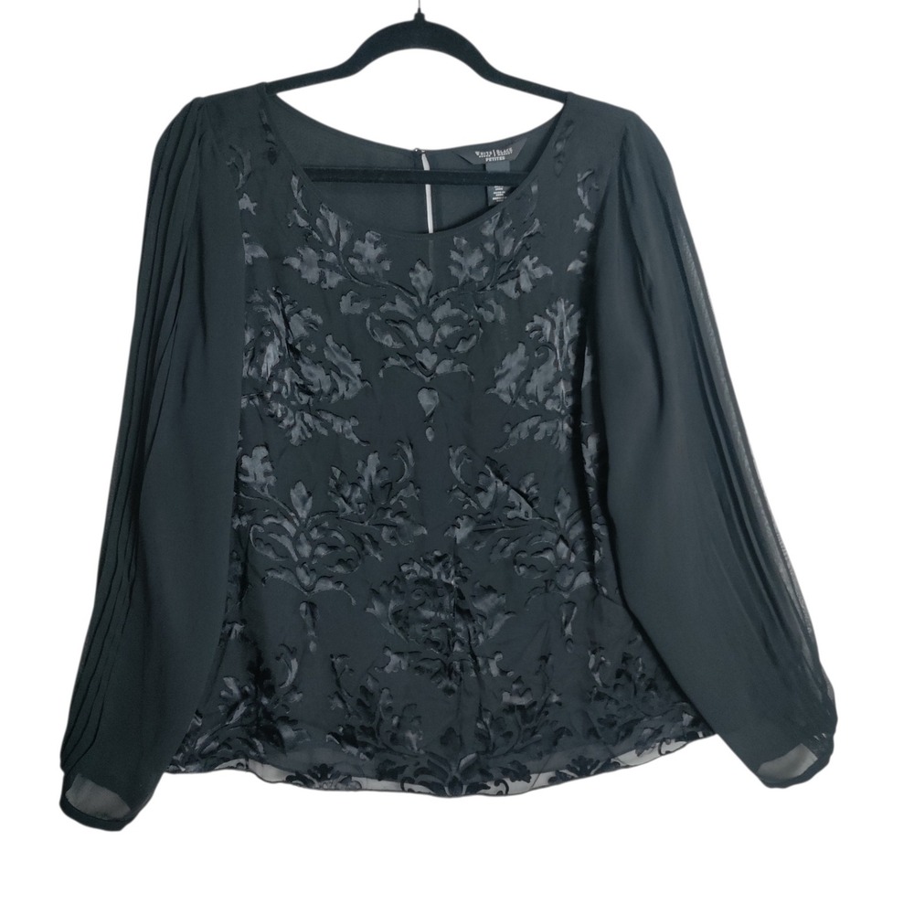 White House Black Market Holiday Burnout Blouse Black Silk Blend 14P 570126570